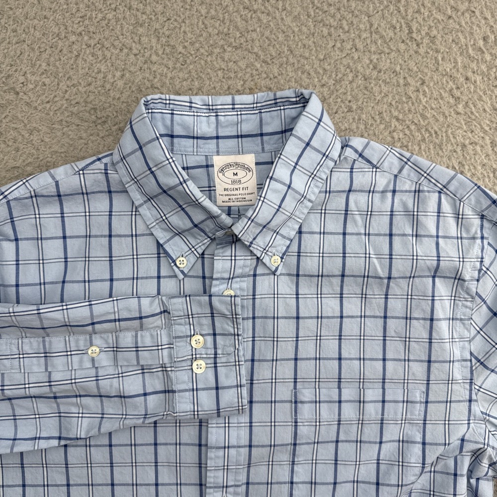 BROOKS BROTHERS Casual Dress Shirt Mens Medium L/S Blue Plaid 100% Cotton